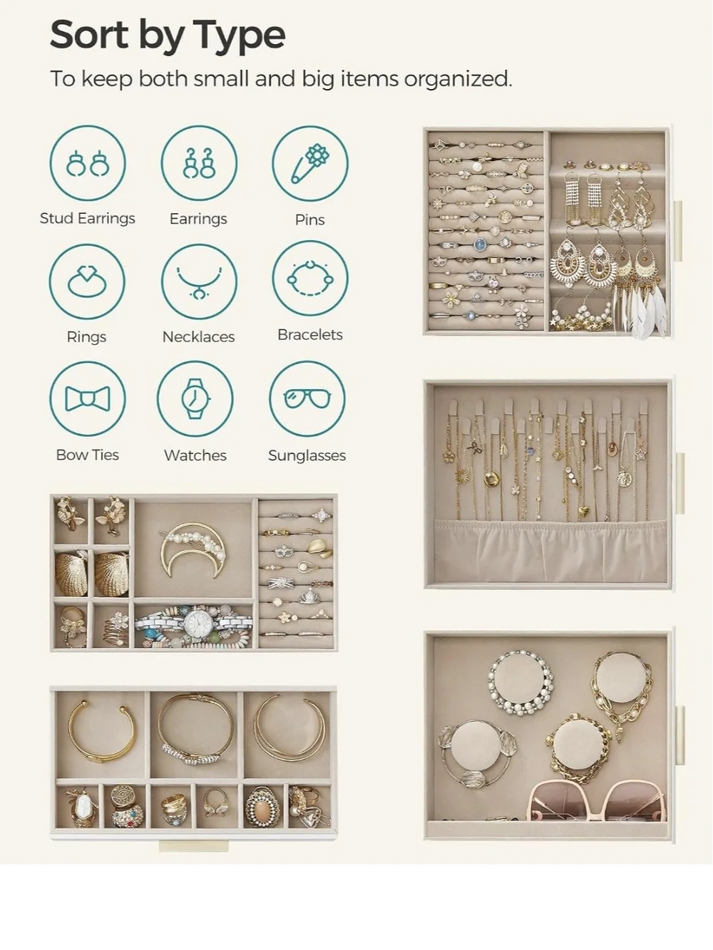 SONGMICS 5-Layer Jewelry Box with Deluxe White Jewelry Organizer Box with Mirror